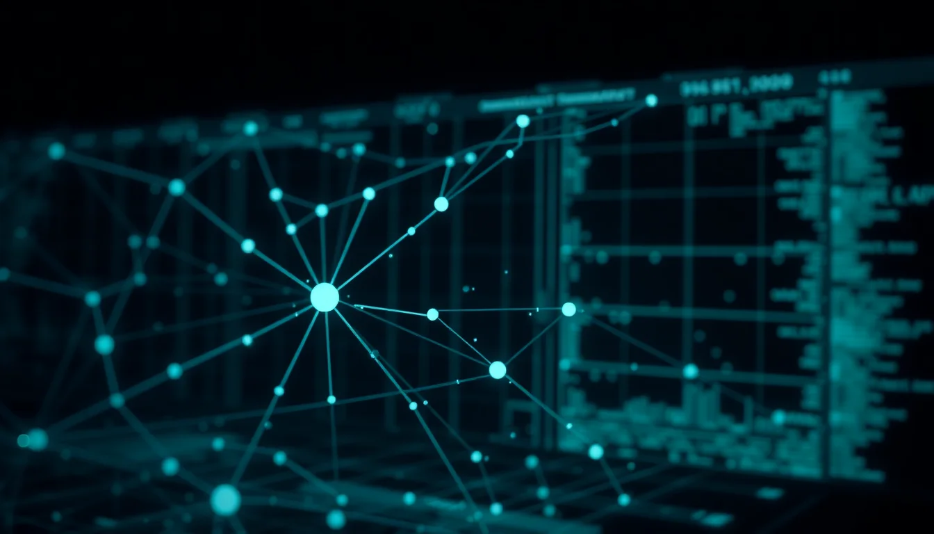 Abstract diagnostic visualization with interconnected fault nodes representing Dentrix software architecture